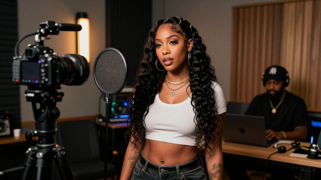 Latto in a music video or studio session